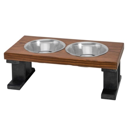 Black/Chestnut - Farmhouse 2 Bowl Elevated Regular Feeder -  8 Inch