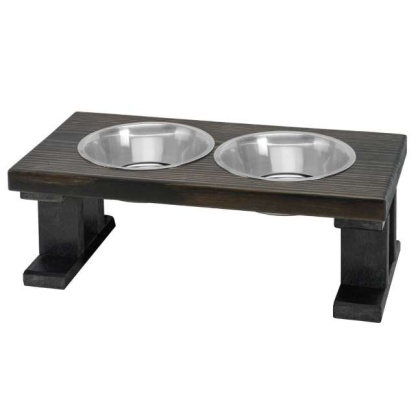 Black/Ebony - Farmhouse 2 Bowl Elevated Regular Feeder -  8 Inch