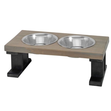 Black/Gray - Farmhouse 2 Bowl Elevated Regular Feeder -  8 Inch