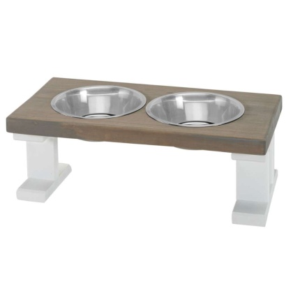 White/Gray - Farmhouse 2 Bowl Elevated Regular Feeder -  8 Inch