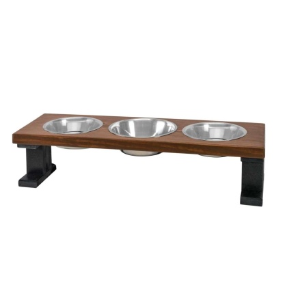 Black/Chestnut - Farmhouse 3 Bowl Elevated Regular Feeder -  12 Inch