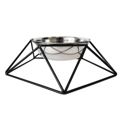 24 oz - Modern Geo Black Elevated Single Dog Feeder