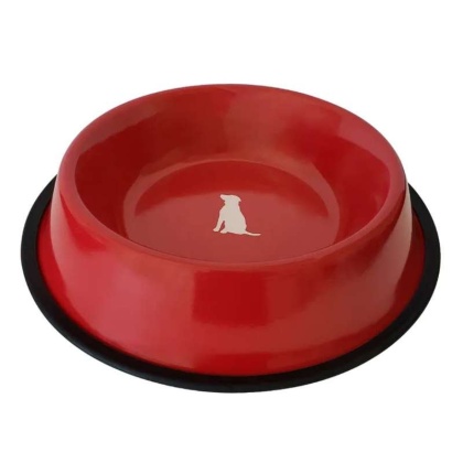 Non Skid Red Bowl With White Dog Design - 32 oz