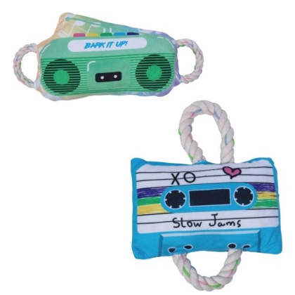 Cassette Tape & Boom Box - Old School Plush Dog Toy Combo