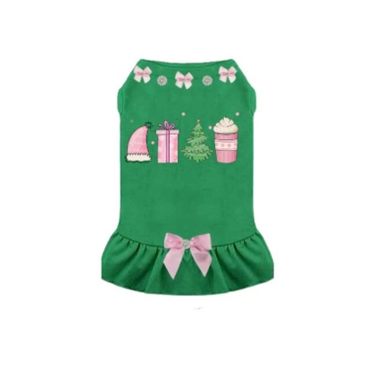 Pink Holiday Fun- Dog Dress - L