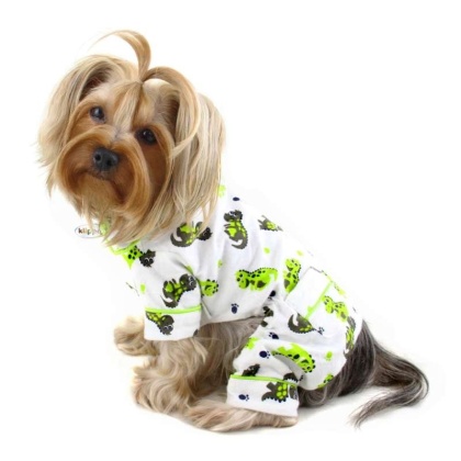 White - Playful Dinosaur Flannel Pajamas - XS