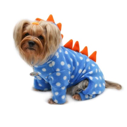 Blue - Polka Dots DINO Fleece Hooded Bodysuit/Pajamas - L