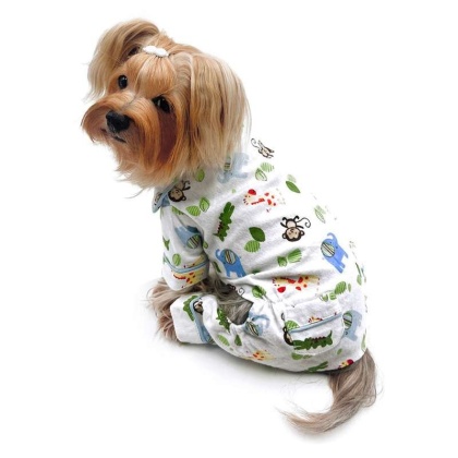 White - Zoo Animals Flannel Pajamas with 2 Pockets - L