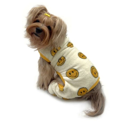 Yellow - Ultra Plush Happy Face Front Sleeveless Pajamas - L