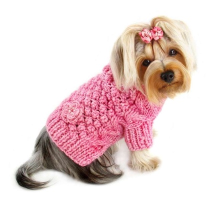 Pink - Pink Bobble Stitch Turtleneck Hand Knitted Sweater - XS