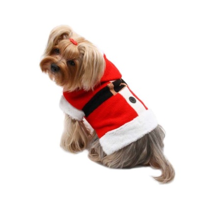 Red - Santa Hooded Sweater with Soft Fur Trims - L