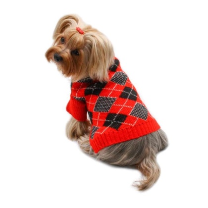 Red - Argyle Turtleneck Sweater in Red/Black/White - XS