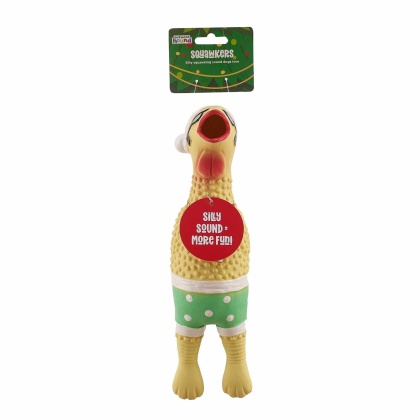 Outward Hound Squawkers Christmas Earl Latex Rubber Chicken Large Tan