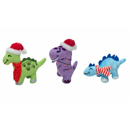 SnugArooz Christmas Dinos Plush Dog Toy 3pk