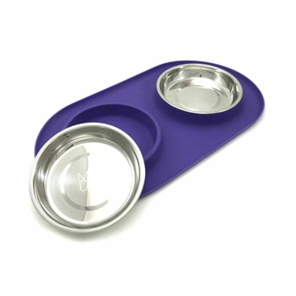 Purple - Messy Cats Double Silicone Feeder  - Medium