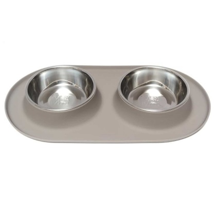 Grey - Messy Mutts Double Silicone Feeder with Stainless Bowls  - XL