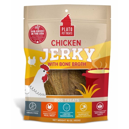 Plato Pet Treats Chicken Jerky with Bone Broth  - 16oz