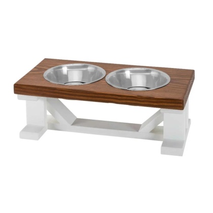 Farmhouse 2-Bowl Elevated Dog Feeder Chestnut Medium, White Base