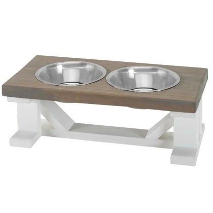 Farmhouse 2-Bowl Elevated Dog Feeder Grey Medium, White Base