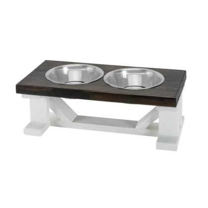 Farmhouse 2-Bowl Elevated Dog Feeder Ebony Small, White Base