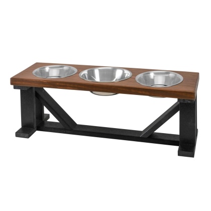 Farmhouse 3-Bowl Elevated Dog Feeder Chestnut Large, Black Base