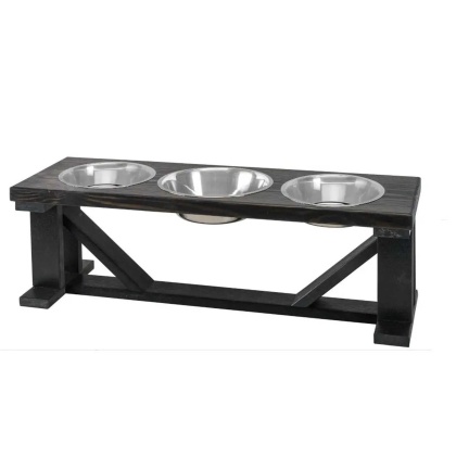 Farmhouse 3-Bowl Elevated Dog Feeder Ebony Medium, Black Base